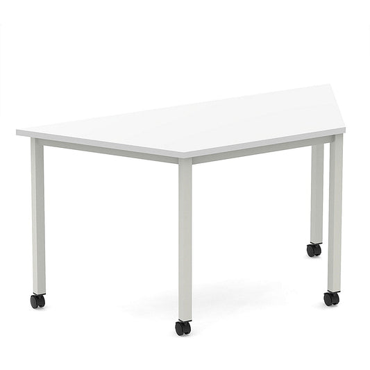 Impulse 1600mm Trapezium White Top Silver Box Frame Leg with Castors Easy2Order : I006666