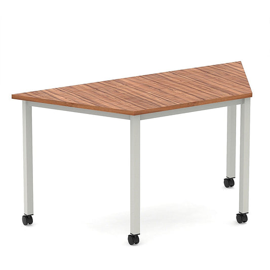 Impulse 1600mm Trapezium Walnut Top Silver Box Frame Leg with Castors Easy2Order : I006667