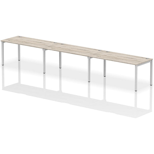 Impulse Bench Single Row 3 Person 1600 Silver Frame Office Bench Desk Grey Oak Easy2Order : IB00341