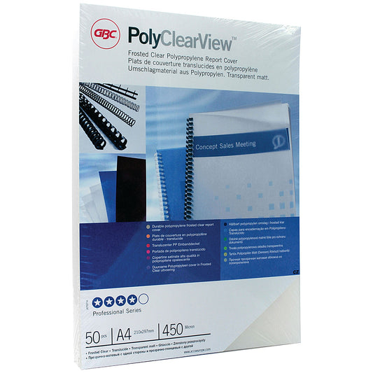 GBC PolyClearView Binding Covers, A4, Frosted Clear, Pack of 50