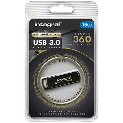 Integral Secure 360 Encrypted USB 3.0 Flash Drive, 16GB