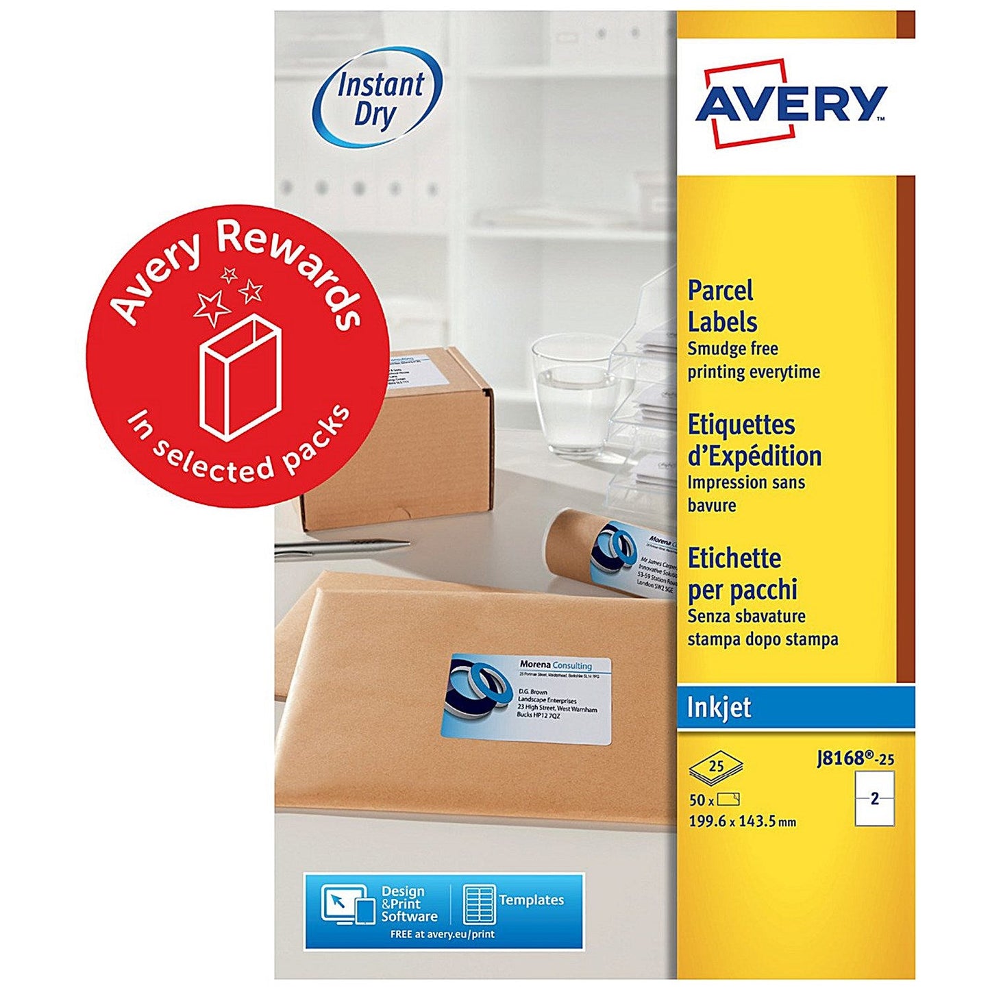 Avery Inkjet Address Label 200x143.5mm 2 Per A4 Sheet White (Pack 50 Labels) J8168-25 Easy2Order : J8168-25