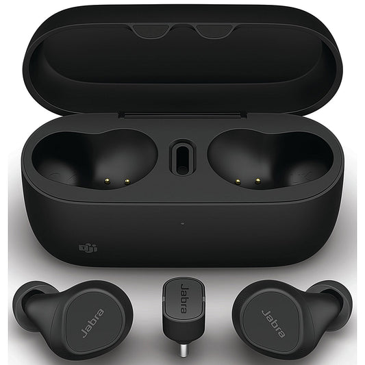 Jabra Evolve2 Wireless Bluetooth Ear Buds, USB-C, UC with Wireless Charging Pad