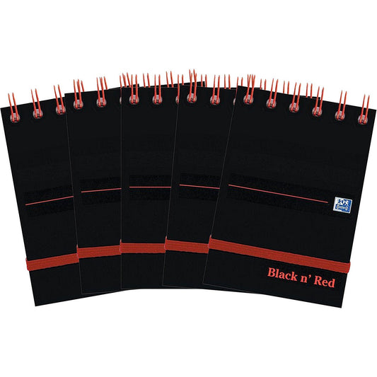 Black n' Red Wirebound Notebook, A7, Ruled, 140 Pages, Pack of 5
