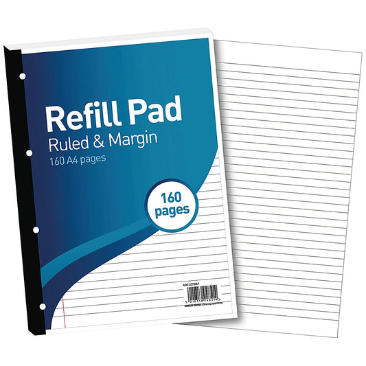 Hamelin Refill Pad, A4, 8mm Ruled and Margin, 160 Pages, Blue, Pack of 5
