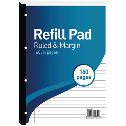 Hamelin Refill Pad, A4, 8mm Ruled and Margin, 160 Pages, Blue, Pack of 5