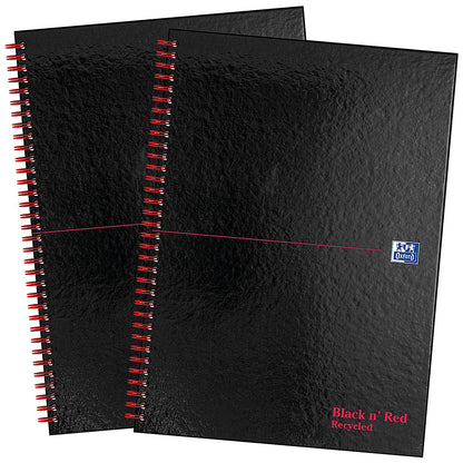 Black n' Red Hardback Wirebound Recycled Notebook, A4, Ruled, 140 Pages, Pack of 2