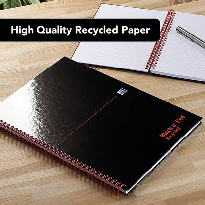 Black n' Red Hardback Wirebound Recycled Notebook, A4, Ruled, 140 Pages, Pack of 2