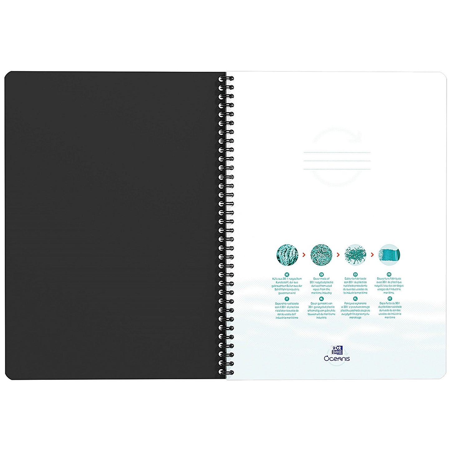 Oxford Oceanis Wirebound Notebook, A4, Ruled with Margin, 180 Pages, Black