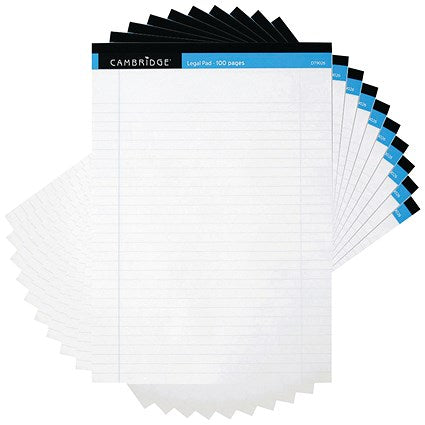 Cambridge Legal Pad, A4, Ruled with Margin, 100 Pages, White, Pack of 10