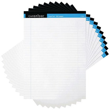 Cambridge Legal Pad, A4, Ruled with Margin, 100 Pages, White, Pack of 10