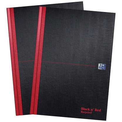 Black n' Red Hardback Casebound Recycled Notebook, A4, Ruled, 192 Pages, Pack of 2
