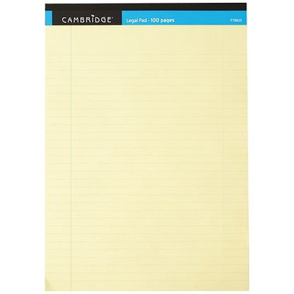 Cambridge Legal Pad, A4, Ruled with Margin, 100 Pages, Yellow, Pack of 10