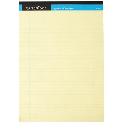 Cambridge Legal Pad, A4, Ruled with Margin, 100 Pages, Yellow, Pack of 10