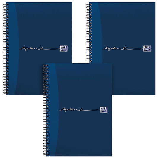 Oxford My Notes Wirebound Notebook, A4, Ruled with Margin, 200 Pages, Blue, Pack of 3