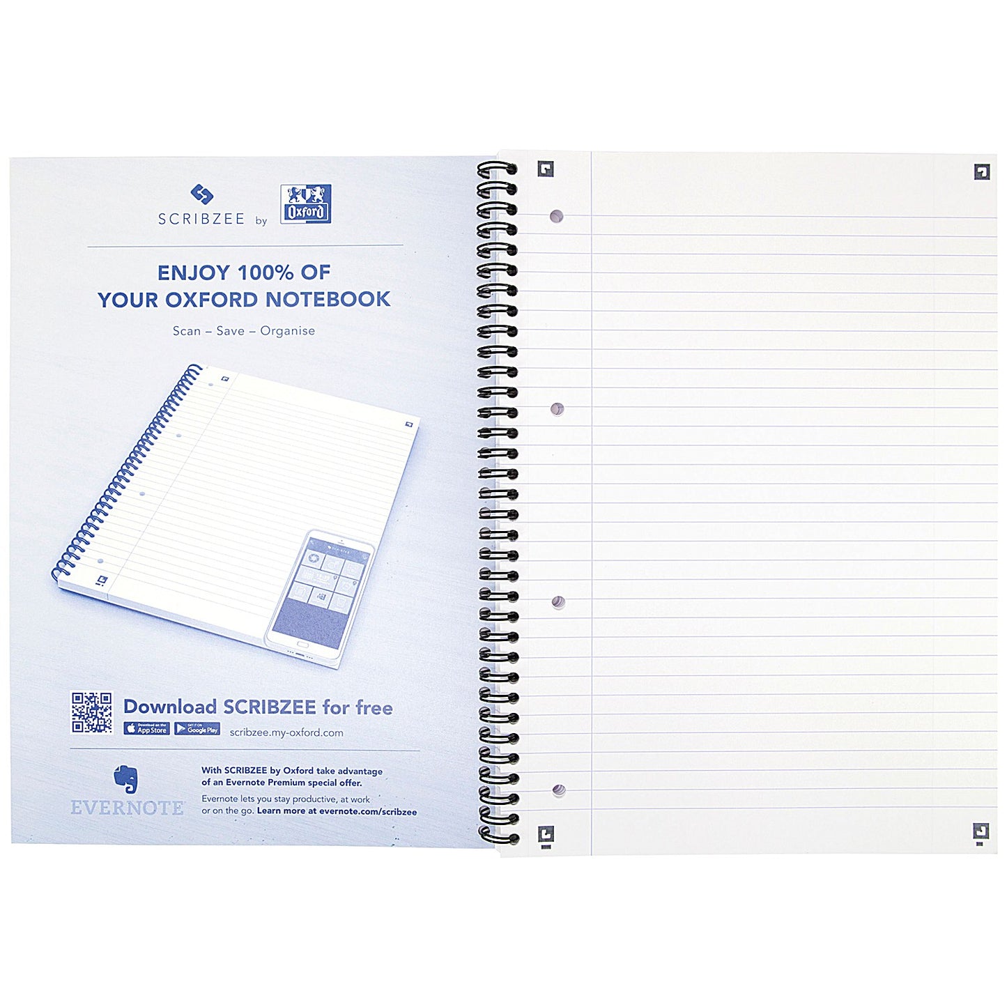 Oxford My Notes Wirebound Notebook, A4, Ruled with Margin, 200 Pages, Blue, Pack of 3