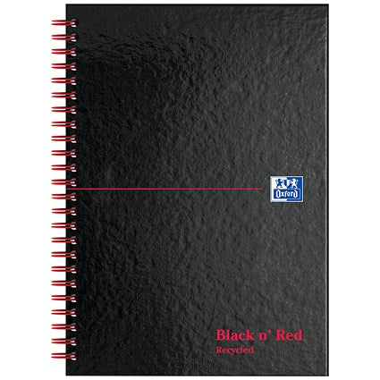 Black n' Red Recycled Wirebound Notebook, A5, Ruled & Perforated, 140 Pages, Pack of 5