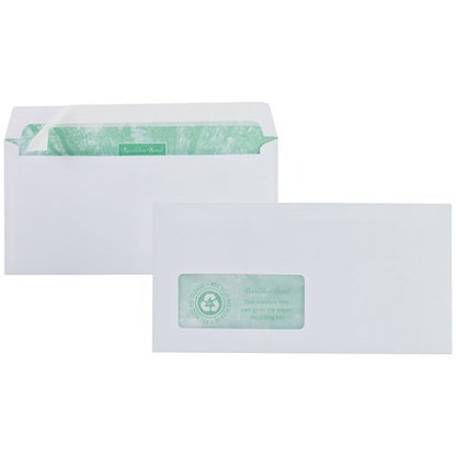 Basildon Bond Recycled DL Envelopes, Window, White, Peel and Seal, 120gsm, Pack of 500