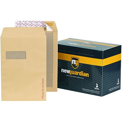 New Guardian C4 Board-backed Envelopes, Window, 130gsm, Peel & Seal, Manilla, Pack of 125