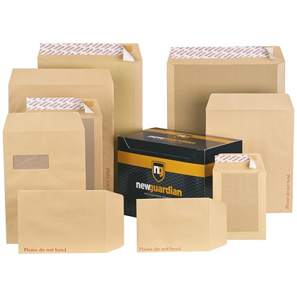 New Guardian C4 Board-backed Envelopes, Window, 130gsm, Peel & Seal, Manilla, Pack of 125