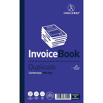 Challenge Carbonless Invoice Duplicate Book, With VAT/Tax, 100 Sets, 210mm x 130mm, Pack of 5