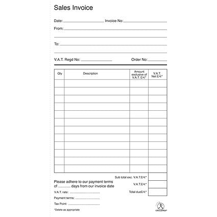 Challenge Carbonless Invoice Duplicate Book, With VAT/Tax, 100 Sets, 210mm x 130mm, Pack of 5