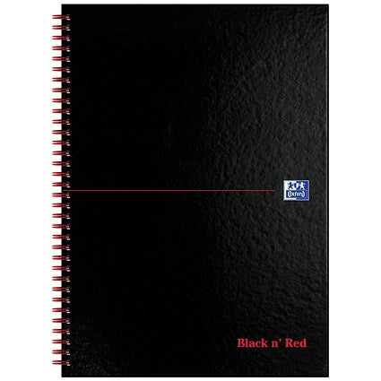 Black n' Red Glossy Black Wirebound Notebook, A4, Ruled & Perforated, 140 Pages, Pack of 5