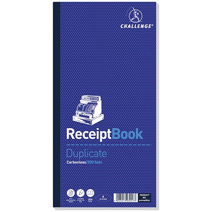 Challenge Carbonless Duplicate Receipt Book, 200 Sets, 141x280mm, Pack of 1