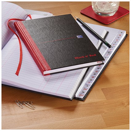 Black n' Red Casebound Notebook, A4, Ruled & Indexed A-Z, 192 Pages, Pack of 5