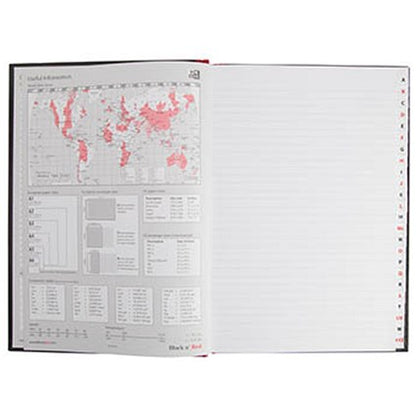 Black n' Red Casebound Notebook, A4, Ruled & Indexed A-Z, 192 Pages, Pack of 5