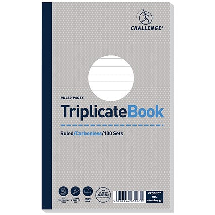 Challenge Carbonless Triplicate Book, Ruled, 100 Sets, 210x130mm, Pack of 5