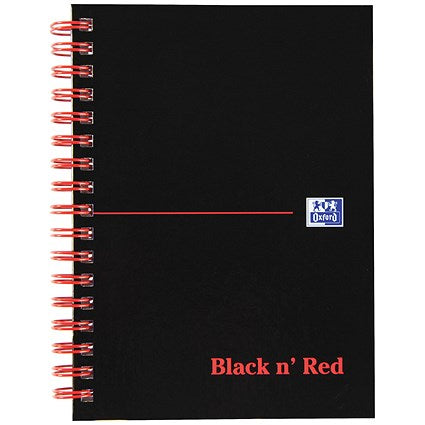 Black n' Red Wirebound Notebook, A6, Ruled & Perforated, 140 Pages, Pack of 5