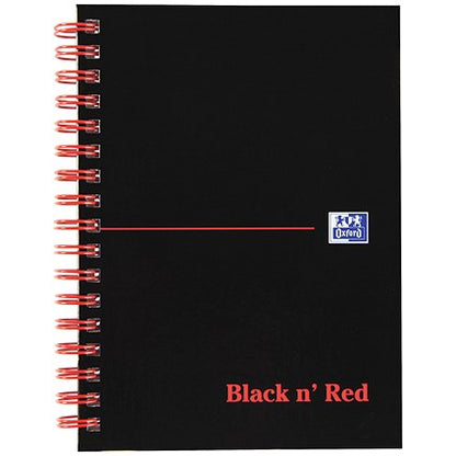 Black n' Red Wirebound Notebook, A6, Ruled & Perforated, 140 Pages, Pack of 5