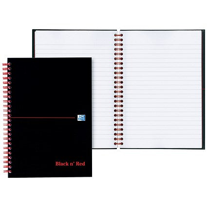 Black n' Red Wirebound Notebook, A6, Ruled & Perforated, 140 Pages, Pack of 5