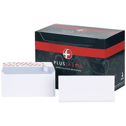Plus Fabric Plain DL Envelopes, White, Peel and Seal, 120gsm, Pack of 500