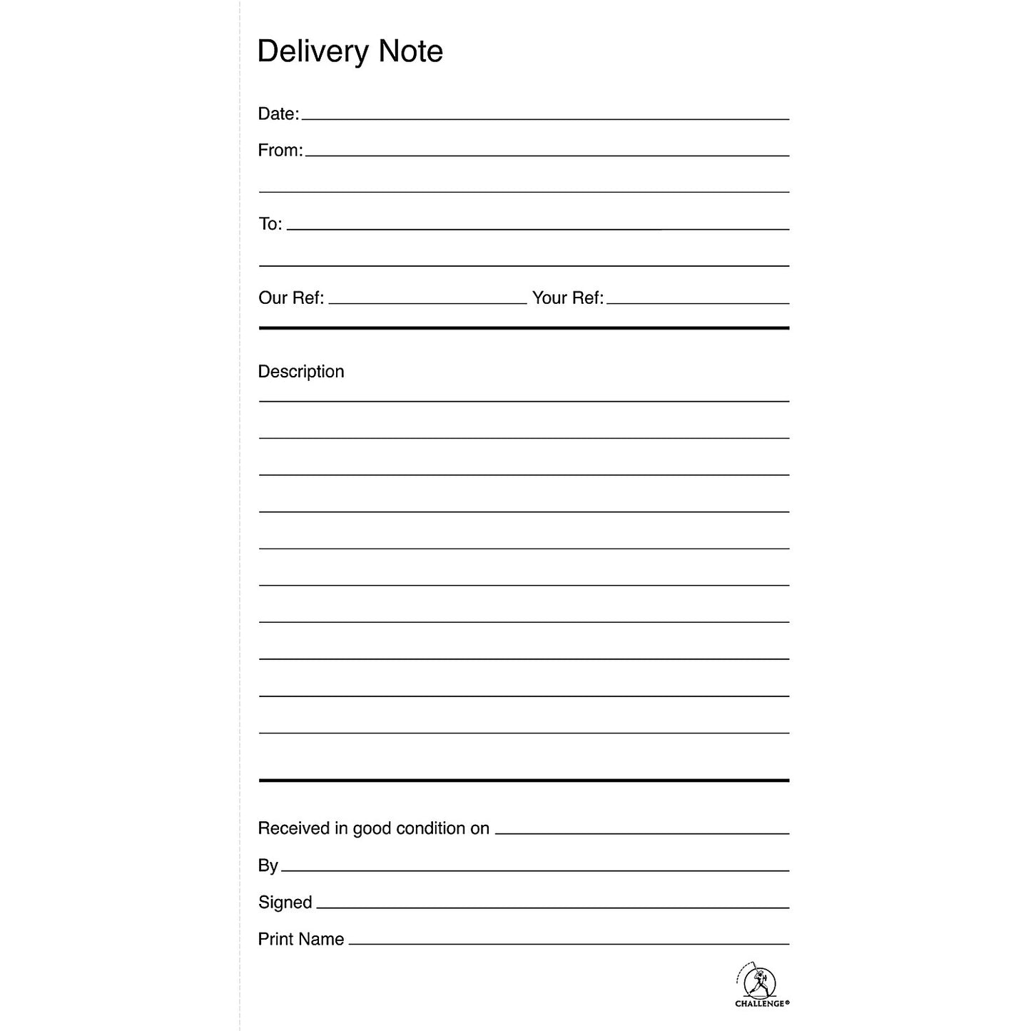 Challenge Carbonless Delivery Note Duplicate Book, 100 Sets, 210x130mm, Pack of 5