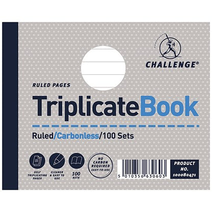 Challenge Carbonless Triplicate Book, Ruled, 100 Sets, 105x130mm, Pack of 5