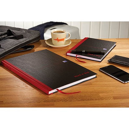Black n' Red Casebound Notebook, A4, Plain, 192 Pages, Pack of 5