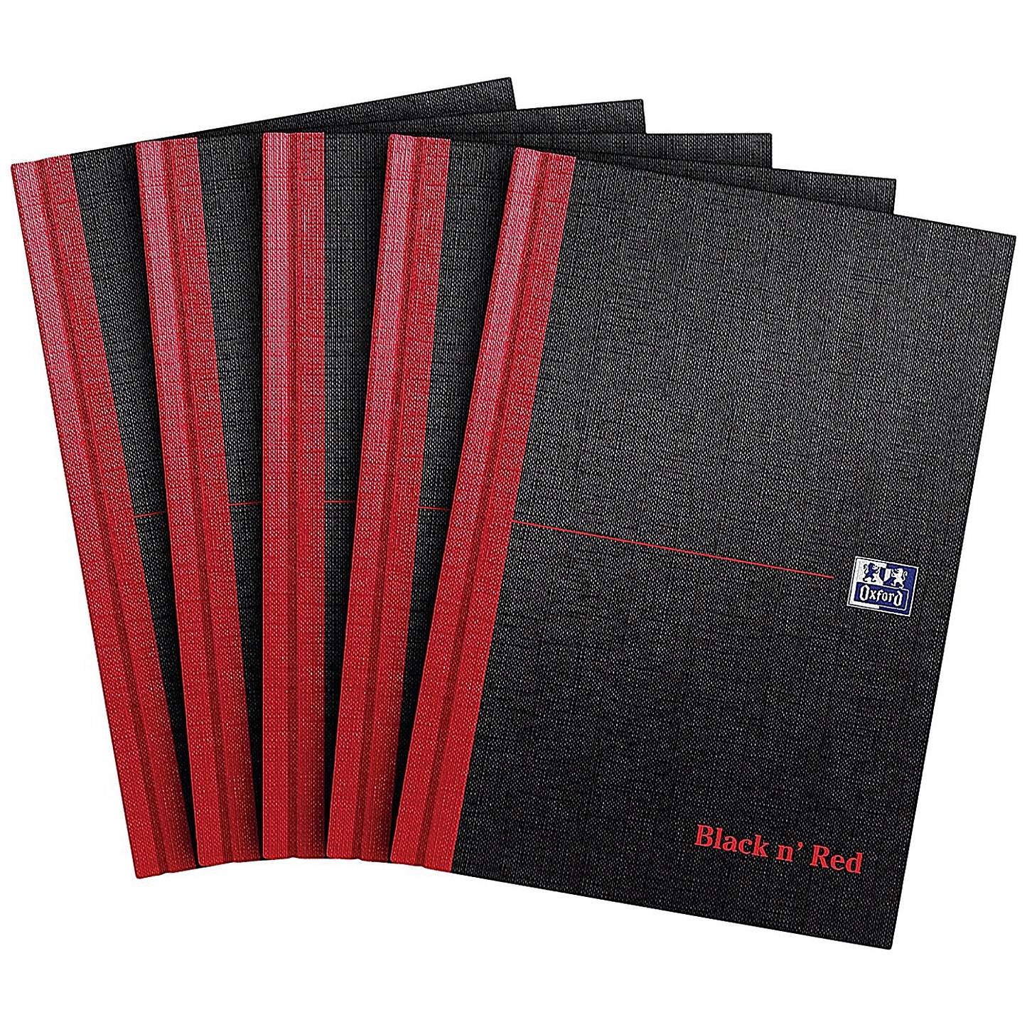 Black n' Red Casebound Notebook, A5, Ruled & Indexed A-Z, 192 Pages, Pack of 5