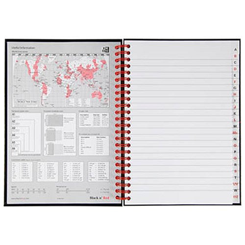 Black n' Red Wirebound Notebook, A5, Ruled & Indexed A-Z, 140 Pages, Pack of 5