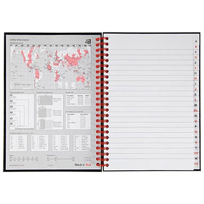 Black n' Red Wirebound Notebook, A5, Ruled & Indexed A-Z, 140 Pages, Pack of 5