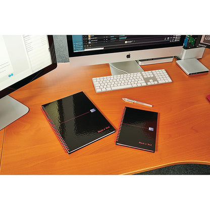Black n' Red Wirebound Notebook, A5, Ruled & Indexed A-Z, 140 Pages, Pack of 5