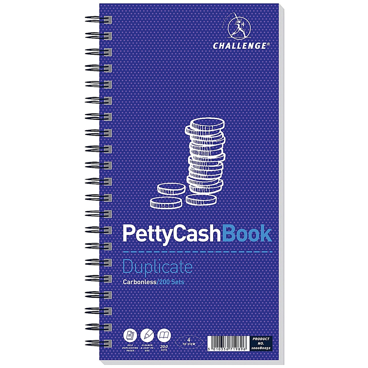 Challenge Carbonless Wirebound Duplicate Petty Cash Book, 200 Sets, 280x141mm, Pack of 1