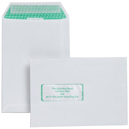 Basildon Bond Recycled C5 Envelopes, Window, White, Peel and Seal, 120gsm, Pack of 500