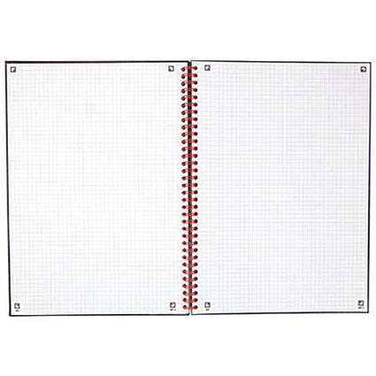 Black n' Red Wirebound Notebook, A4, 5mm Quadrille, 140 Pages, Pack of 5