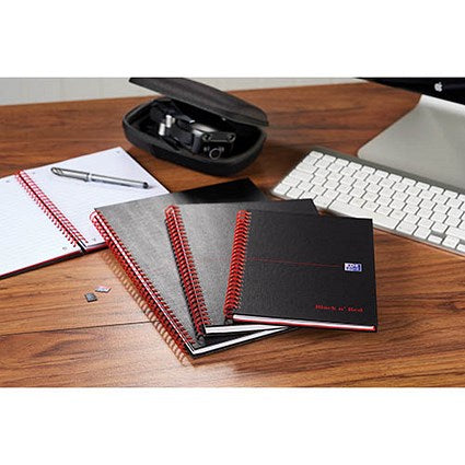Black n' Red Wirebound Notebook, A4, 5mm Quadrille, 140 Pages, Pack of 5