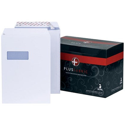 Plus Fabric C4 Pocket Envelopes with Window, White, Peel and Seal, 120gsm, Pack of 250