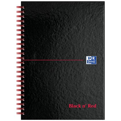 Black n' Red Glossy Black Wirebound Notebook, A5, Ruled & Perforated, 140 Pages, Pack of 5