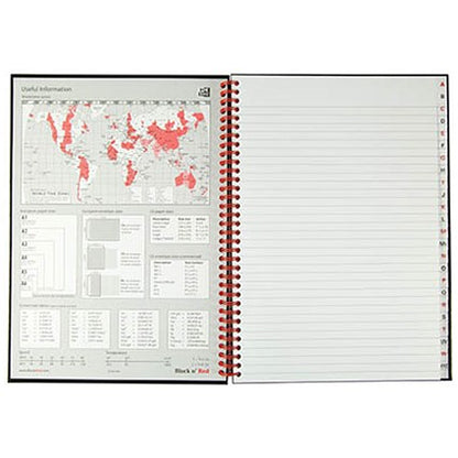 Black n' Red Wirebound Notebook, A4, Ruled & Indexed A-Z, 140 Pages, Pack of 5