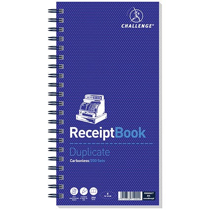 Challenge Carbonless Wirebound Duplicate Receipt Book, 200 Sets, 141x280mm, Pack of 1